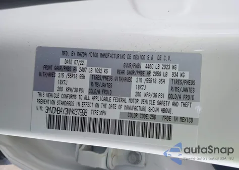 2022 Mazda Cx-30 2.5 Turbo z USA, uszkodzony, nr VIN 3MVDMBAY3NM437998